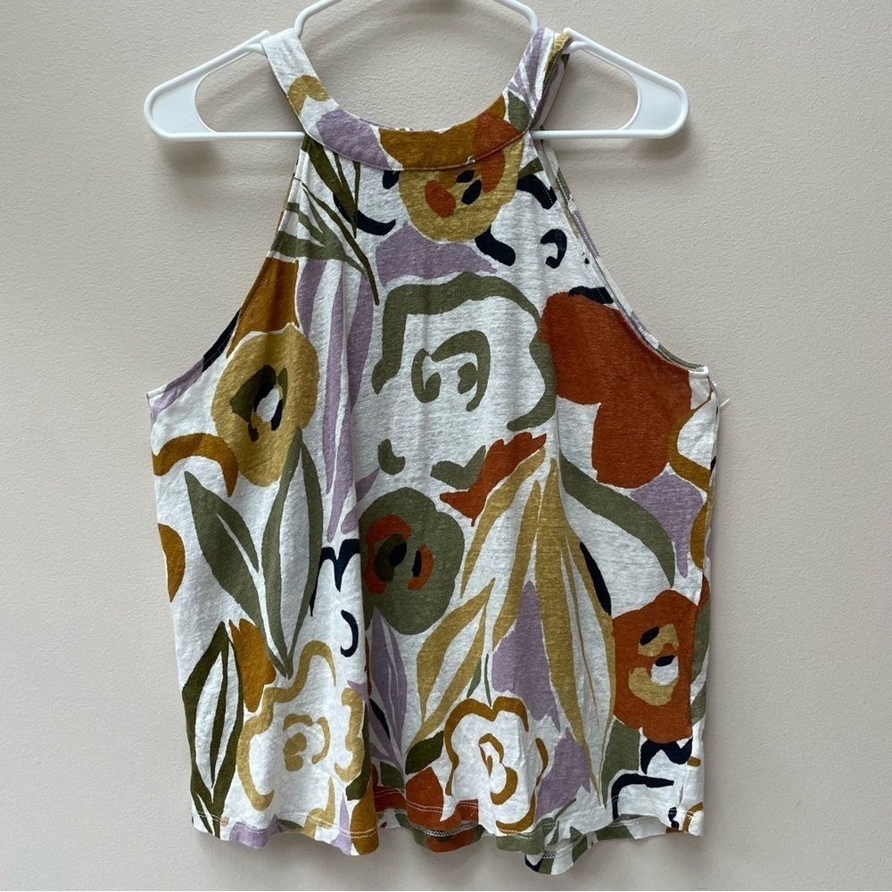 Rachel Zoe 100% Linen Sleeveless Floral Print Top Size 1X